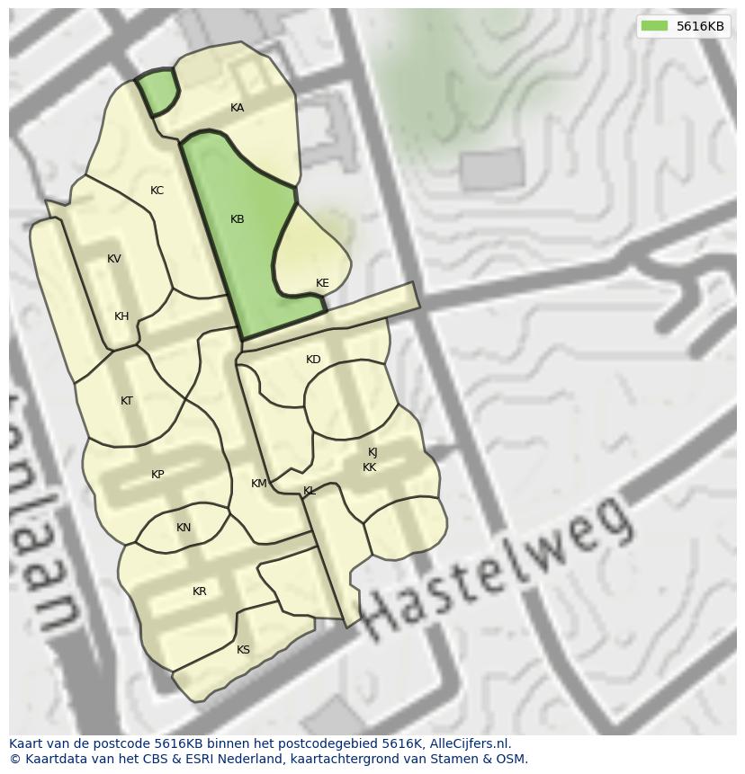Afbeelding van het postcodegebied 5616 KB op de kaart.