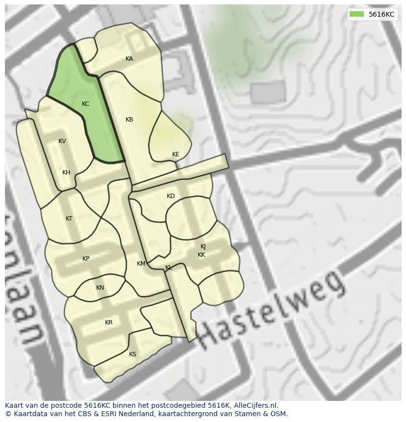 Afbeelding van het postcodegebied 5616 KC op de kaart.