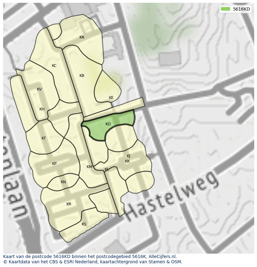 Afbeelding van het postcodegebied 5616 KD op de kaart.