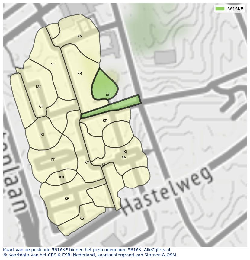 Afbeelding van het postcodegebied 5616 KE op de kaart.
