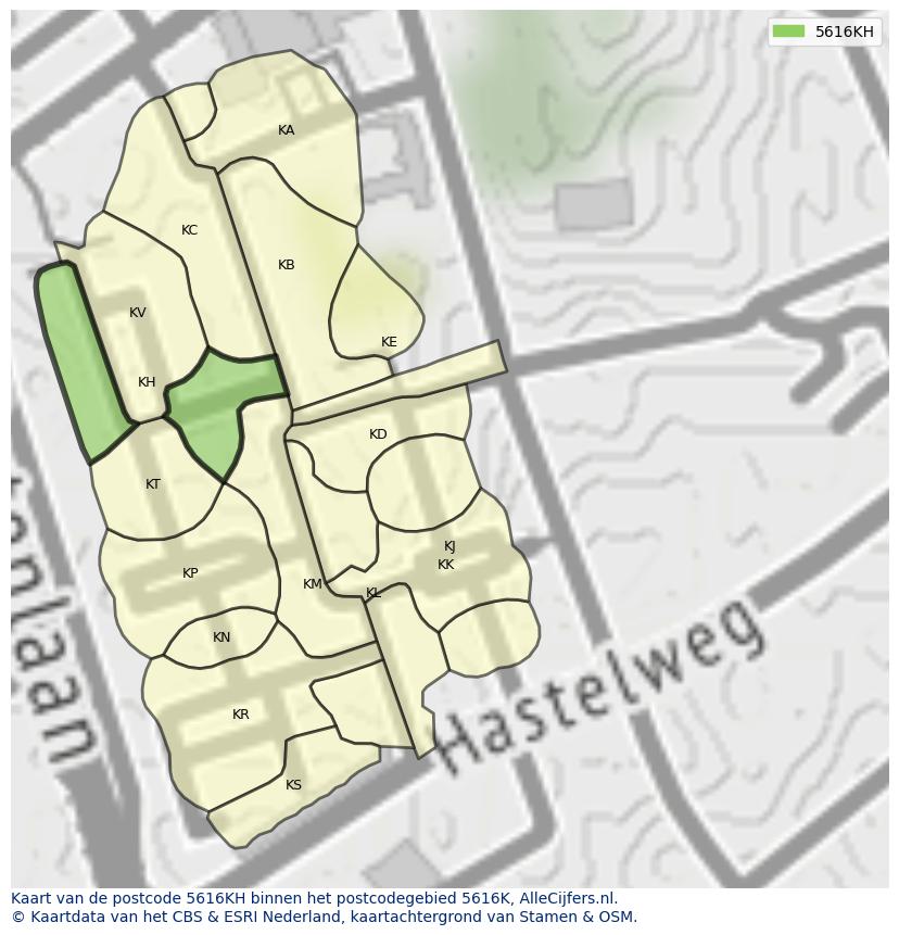 Afbeelding van het postcodegebied 5616 KH op de kaart.
