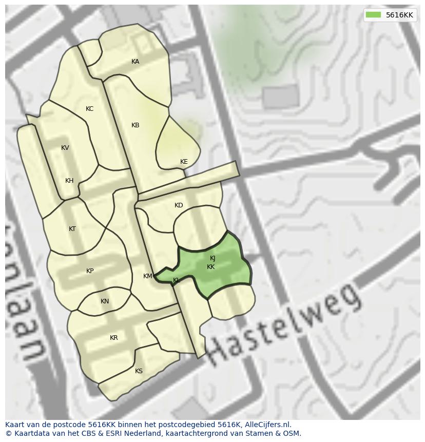 Afbeelding van het postcodegebied 5616 KK op de kaart.