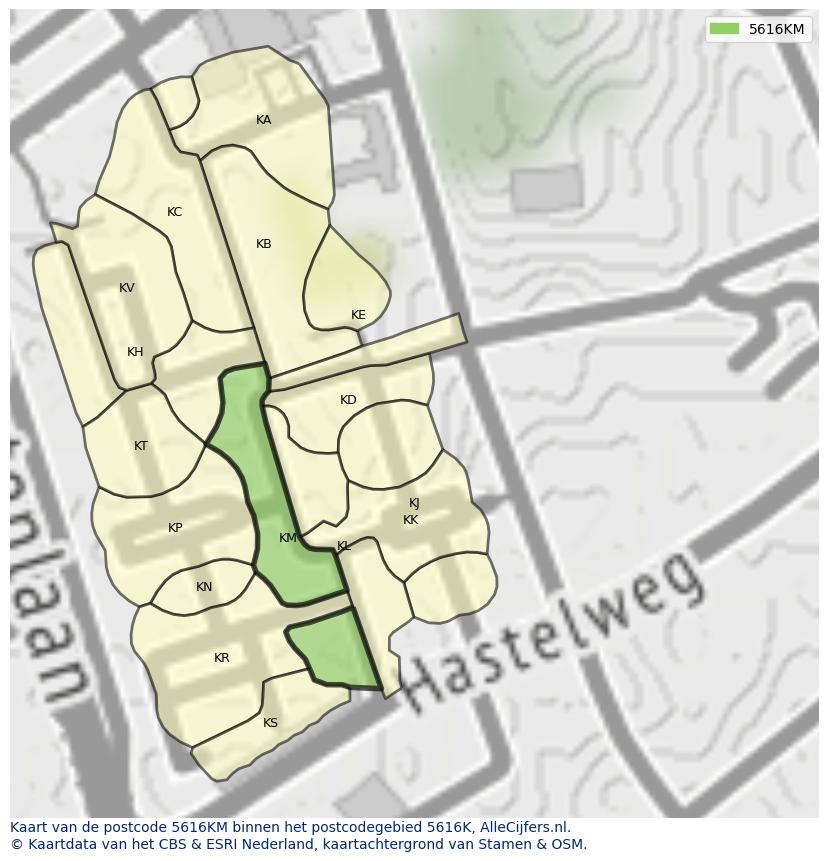 Afbeelding van het postcodegebied 5616 KM op de kaart.