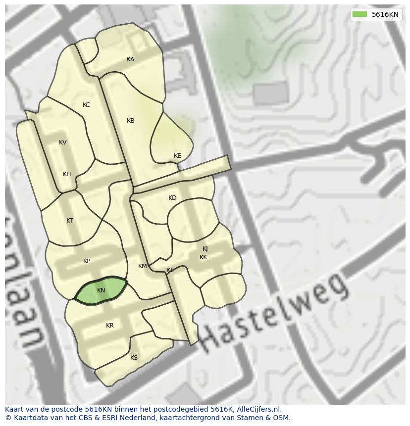 Afbeelding van het postcodegebied 5616 KN op de kaart.