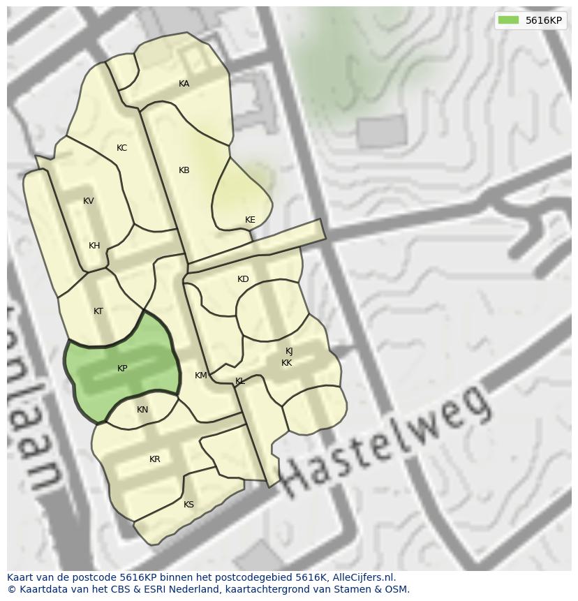 Afbeelding van het postcodegebied 5616 KP op de kaart.