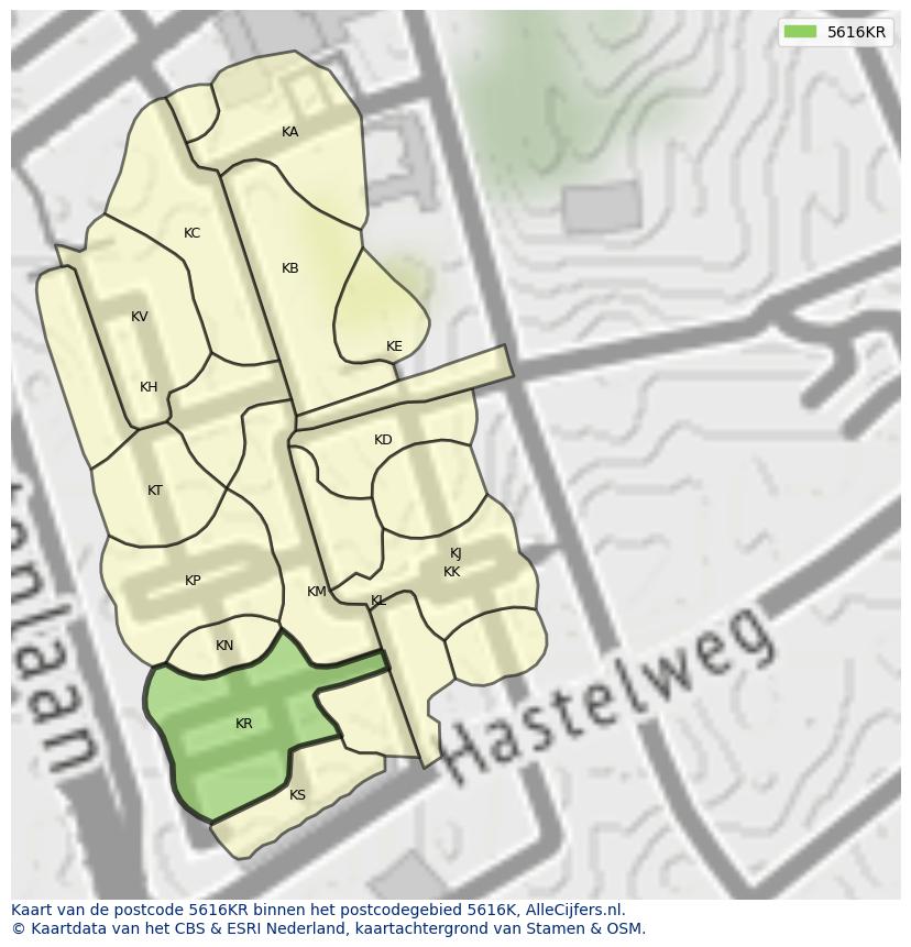 Afbeelding van het postcodegebied 5616 KR op de kaart.