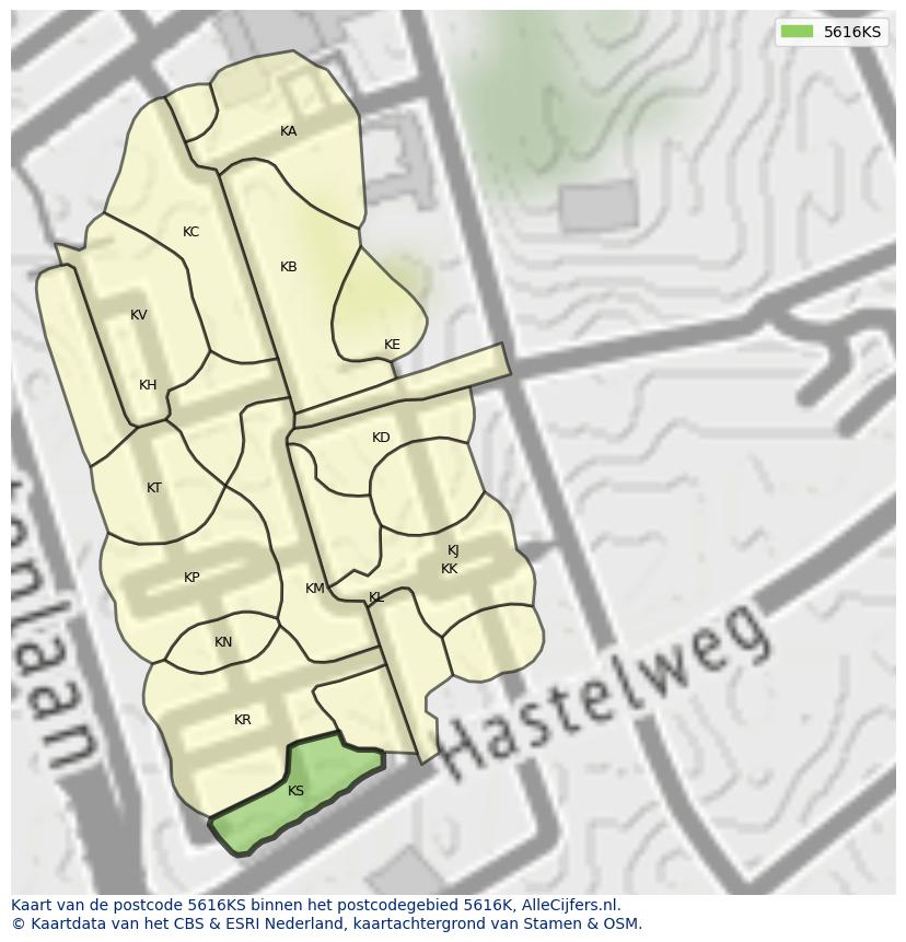 Afbeelding van het postcodegebied 5616 KS op de kaart.
