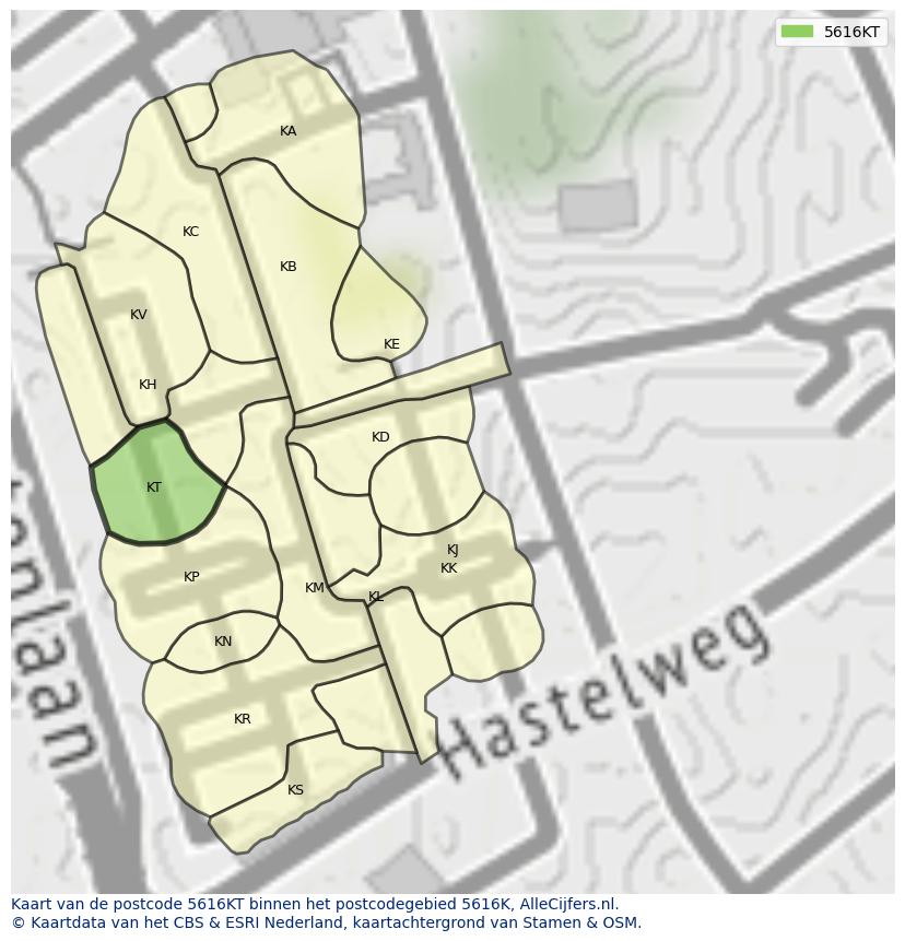 Afbeelding van het postcodegebied 5616 KT op de kaart.