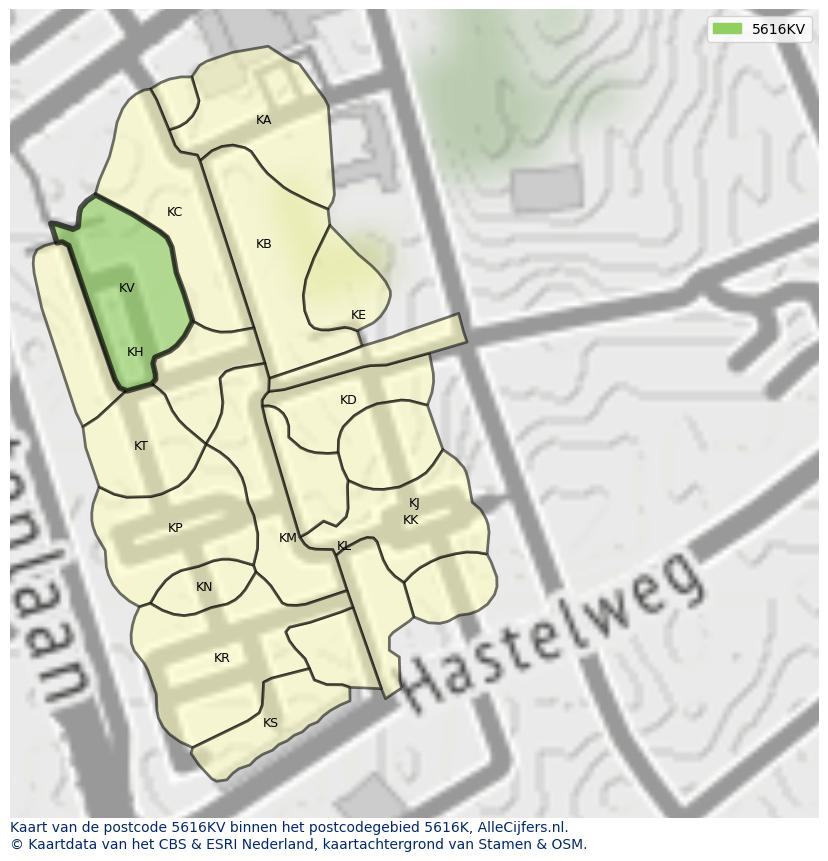 Afbeelding van het postcodegebied 5616 KV op de kaart.