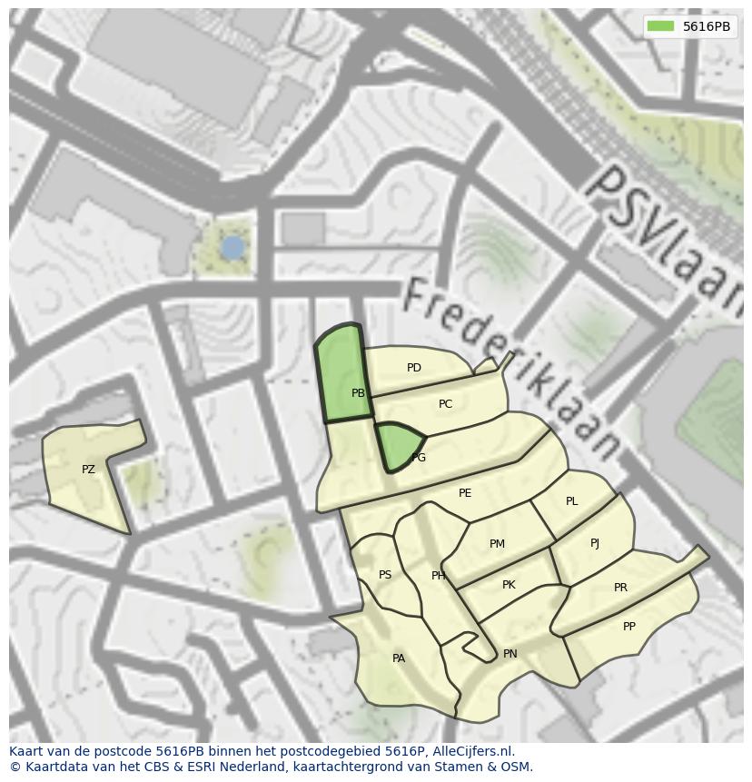 Afbeelding van het postcodegebied 5616 PB op de kaart.
