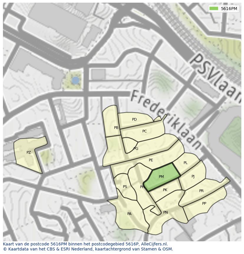 Afbeelding van het postcodegebied 5616 PM op de kaart.