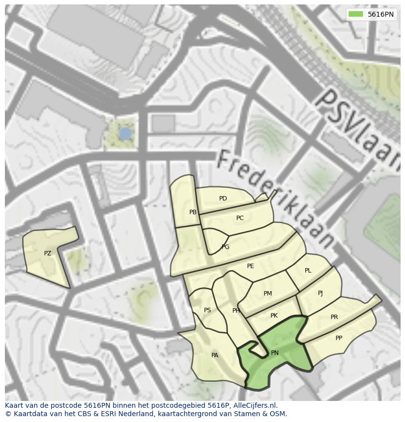 Afbeelding van het postcodegebied 5616 PN op de kaart.