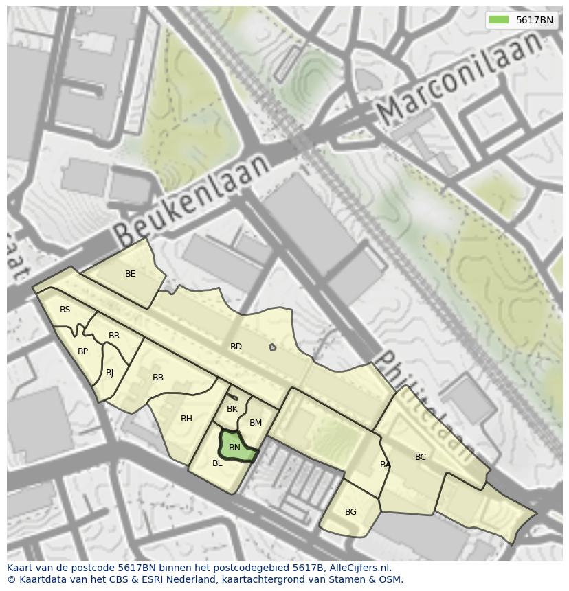 Afbeelding van het postcodegebied 5617 BN op de kaart.