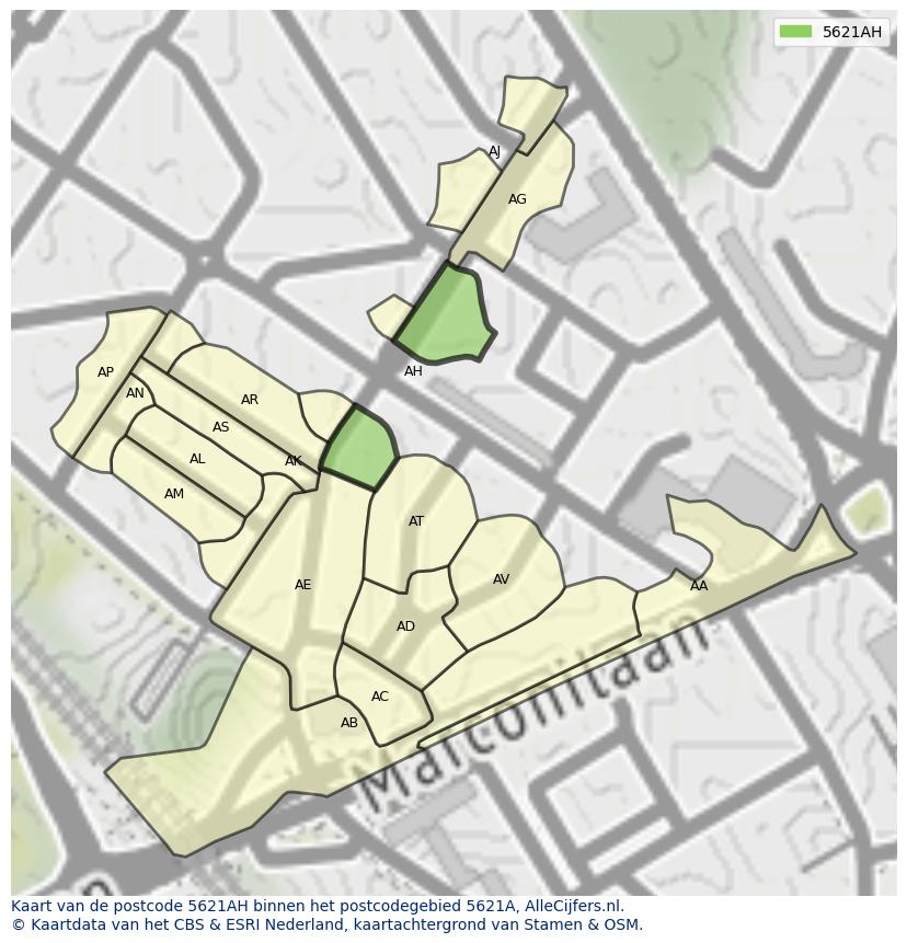 Afbeelding van het postcodegebied 5621 AH op de kaart.