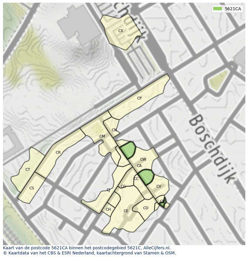 Afbeelding van het postcodegebied 5621 CA op de kaart.