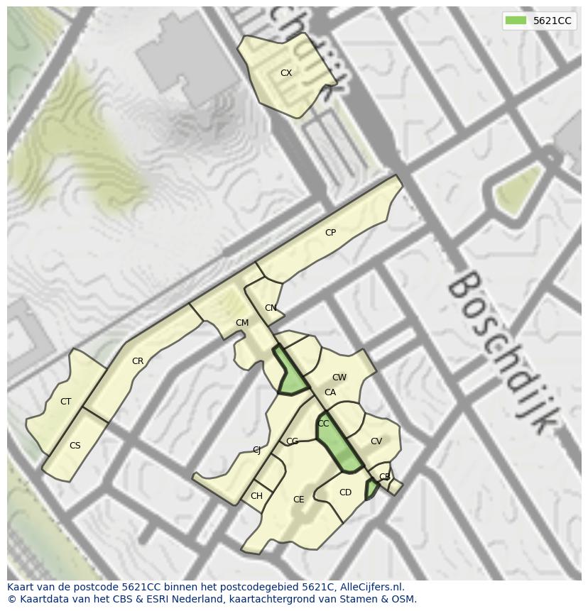 Afbeelding van het postcodegebied 5621 CC op de kaart.