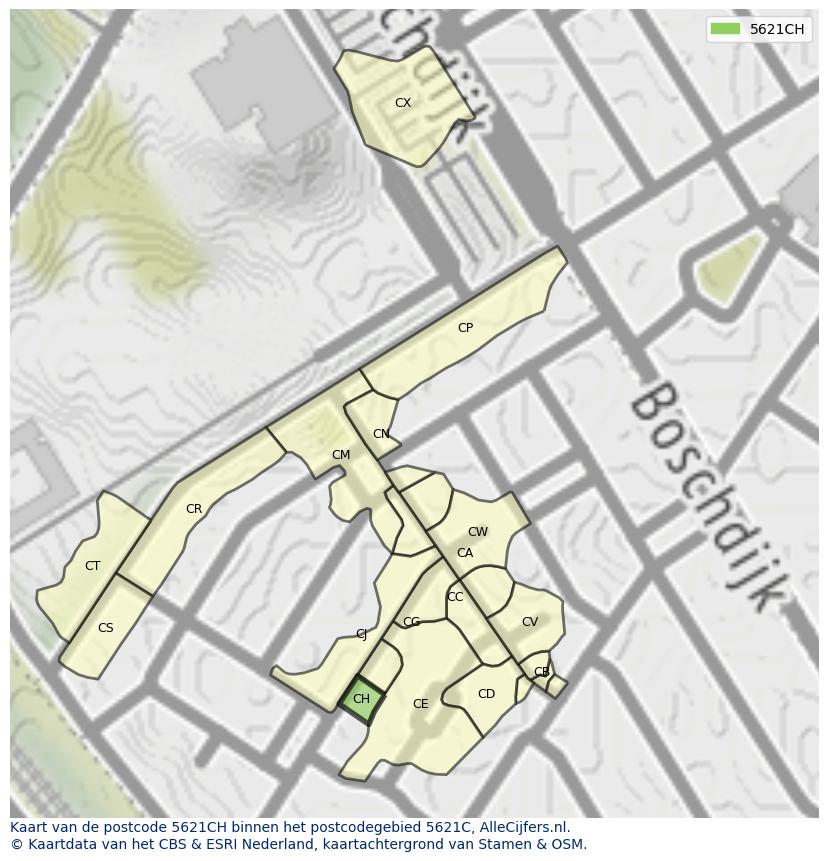 Afbeelding van het postcodegebied 5621 CH op de kaart.