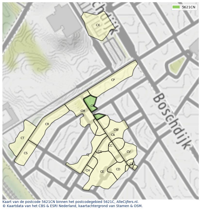 Afbeelding van het postcodegebied 5621 CN op de kaart.