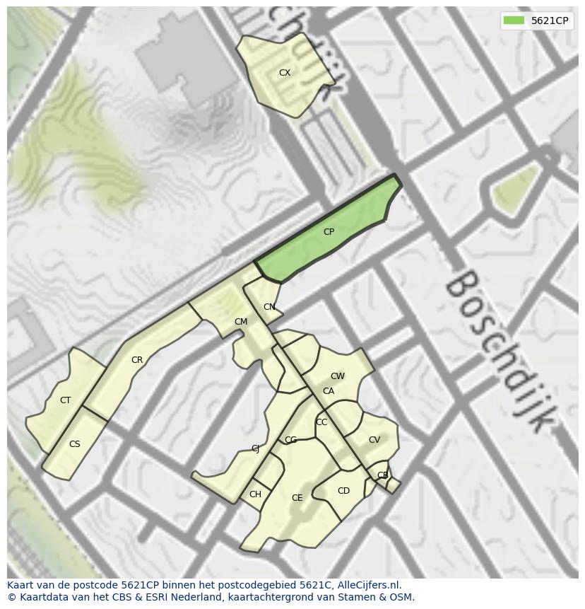 Afbeelding van het postcodegebied 5621 CP op de kaart.
