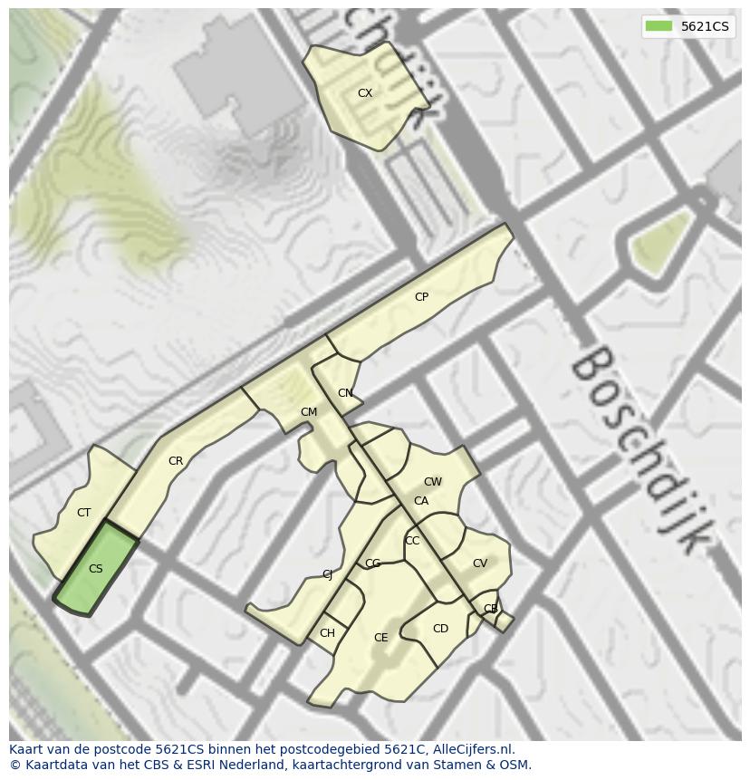 Afbeelding van het postcodegebied 5621 CS op de kaart.