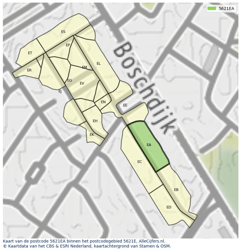Afbeelding van het postcodegebied 5621 EA op de kaart.