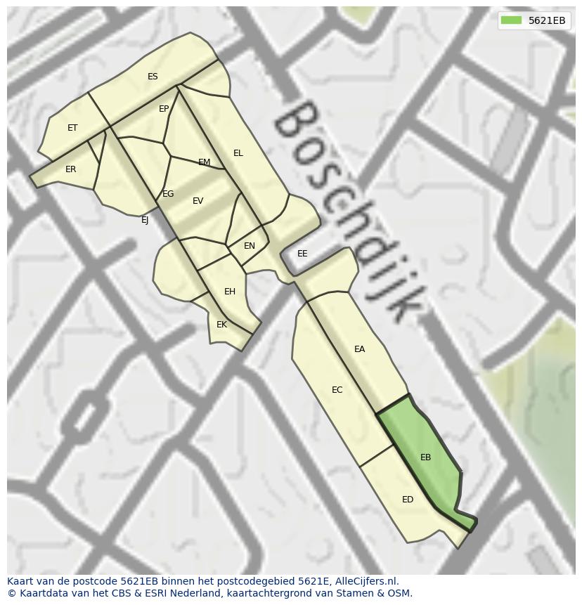 Afbeelding van het postcodegebied 5621 EB op de kaart.