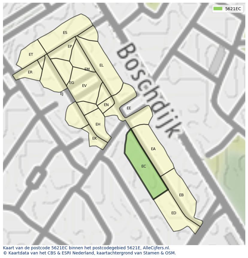 Afbeelding van het postcodegebied 5621 EC op de kaart.