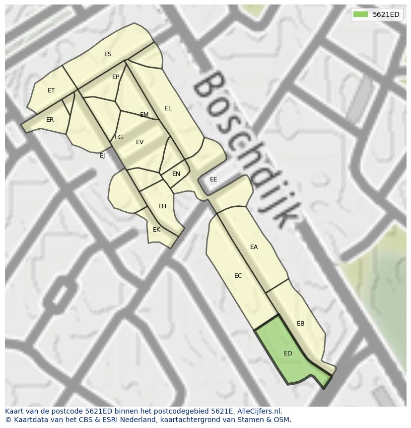 Afbeelding van het postcodegebied 5621 ED op de kaart.