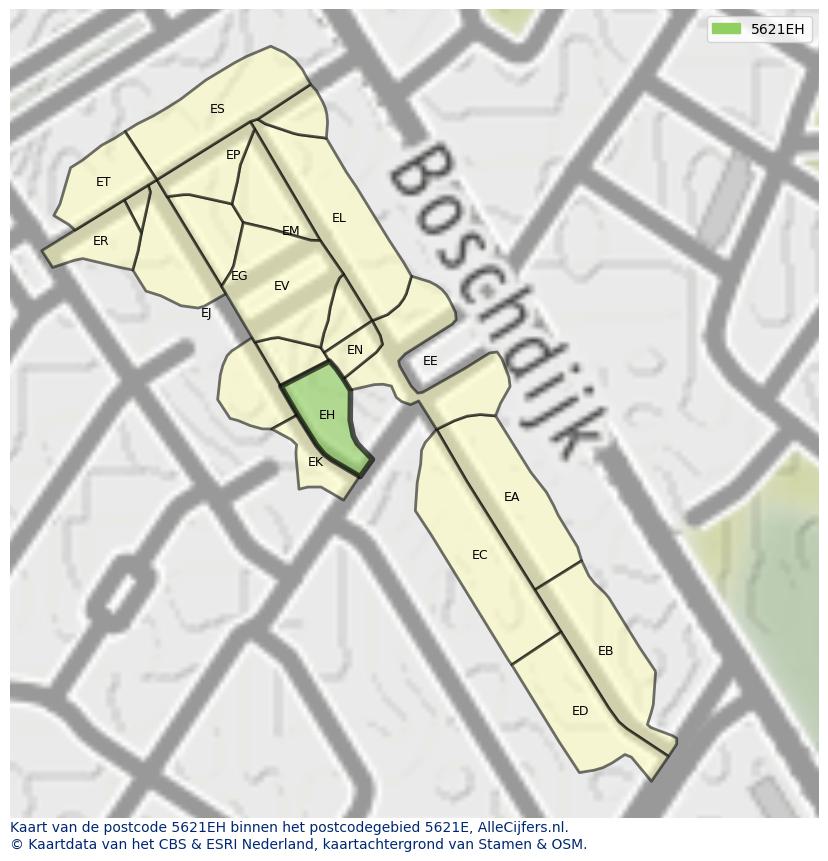 Afbeelding van het postcodegebied 5621 EH op de kaart.