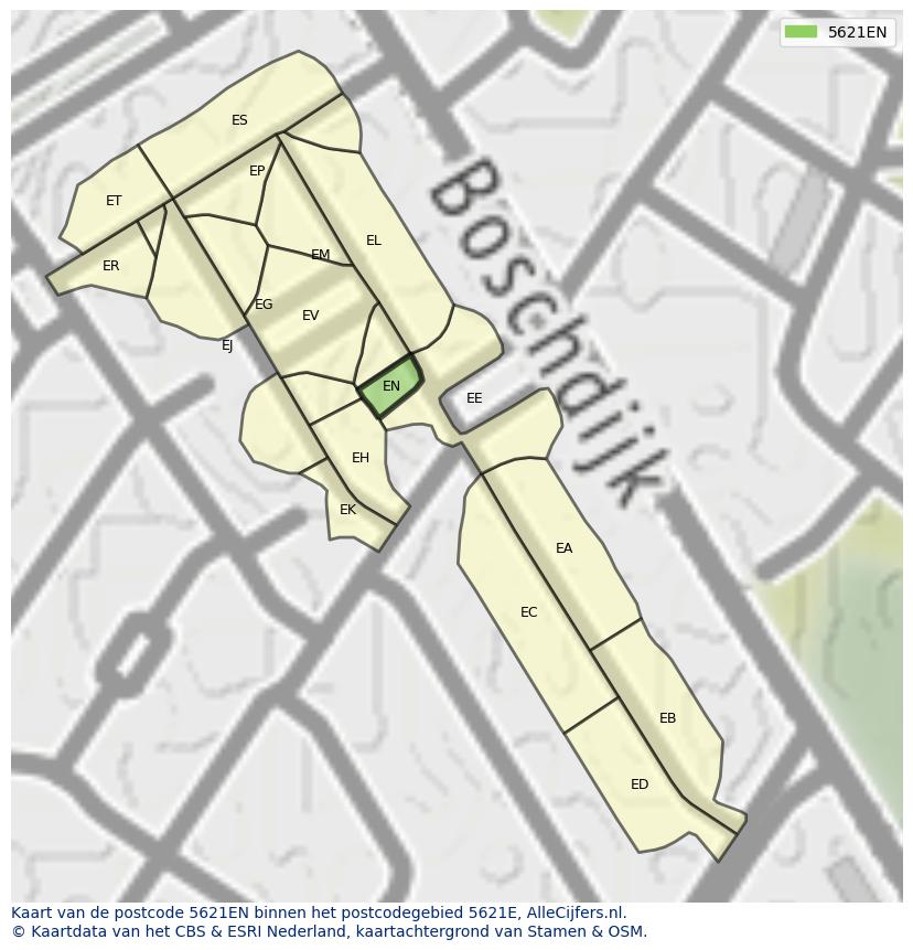 Afbeelding van het postcodegebied 5621 EN op de kaart.