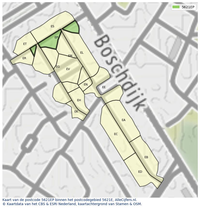 Afbeelding van het postcodegebied 5621 EP op de kaart.