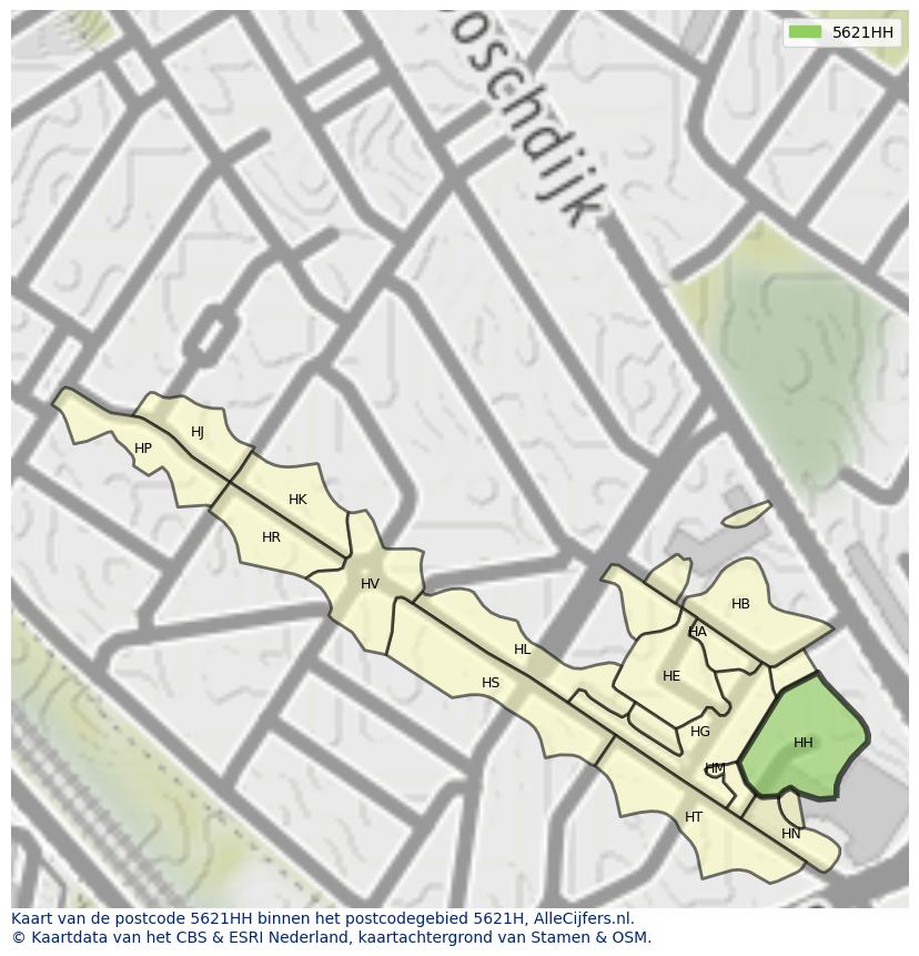 Afbeelding van het postcodegebied 5621 HH op de kaart.