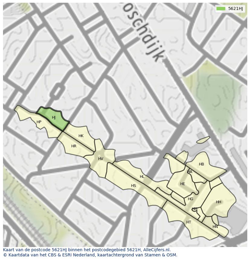 Afbeelding van het postcodegebied 5621 HJ op de kaart.