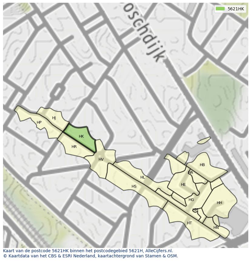 Afbeelding van het postcodegebied 5621 HK op de kaart.