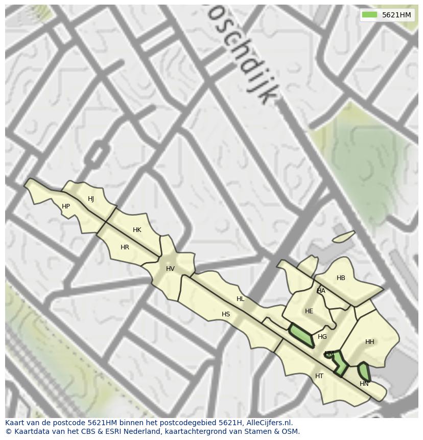 Afbeelding van het postcodegebied 5621 HM op de kaart.