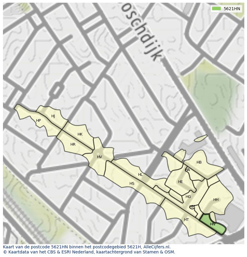 Afbeelding van het postcodegebied 5621 HN op de kaart.