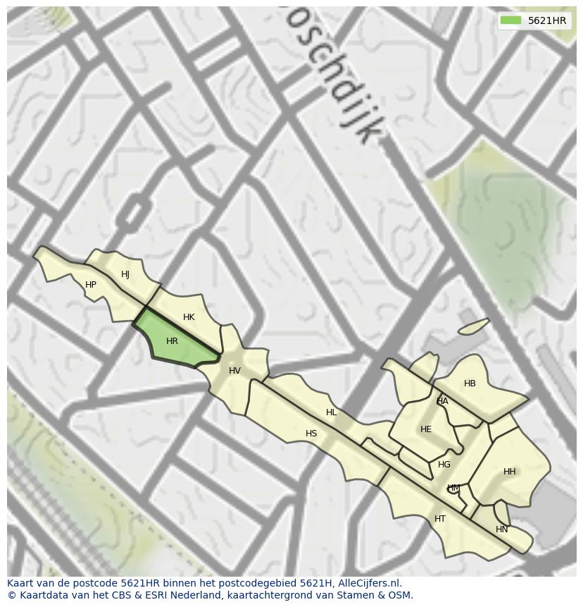 Afbeelding van het postcodegebied 5621 HR op de kaart.