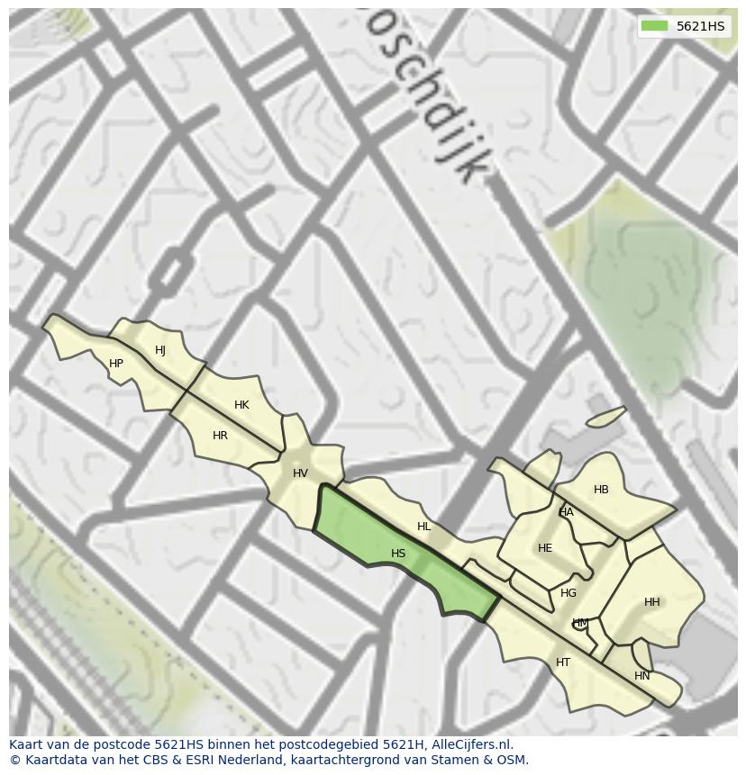Afbeelding van het postcodegebied 5621 HS op de kaart.