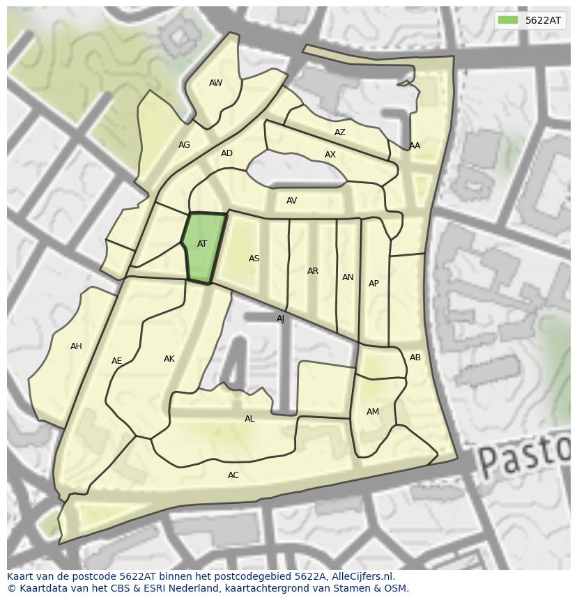 Afbeelding van het postcodegebied 5622 AT op de kaart.
