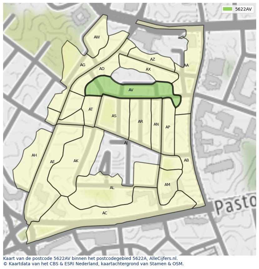 Afbeelding van het postcodegebied 5622 AV op de kaart.