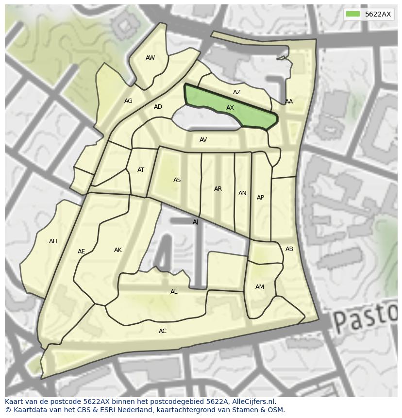 Afbeelding van het postcodegebied 5622 AX op de kaart.