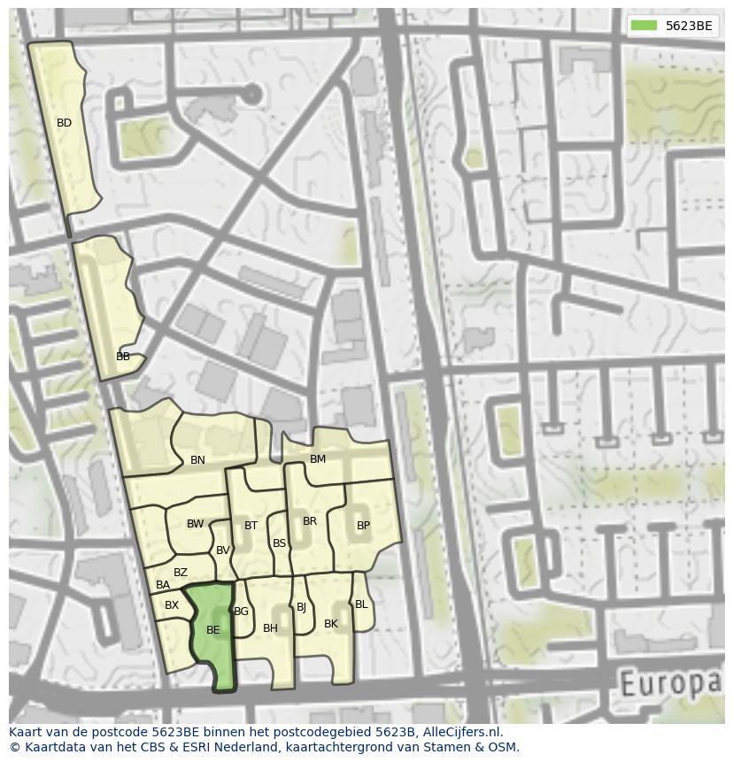Afbeelding van het postcodegebied 5623 BE op de kaart.