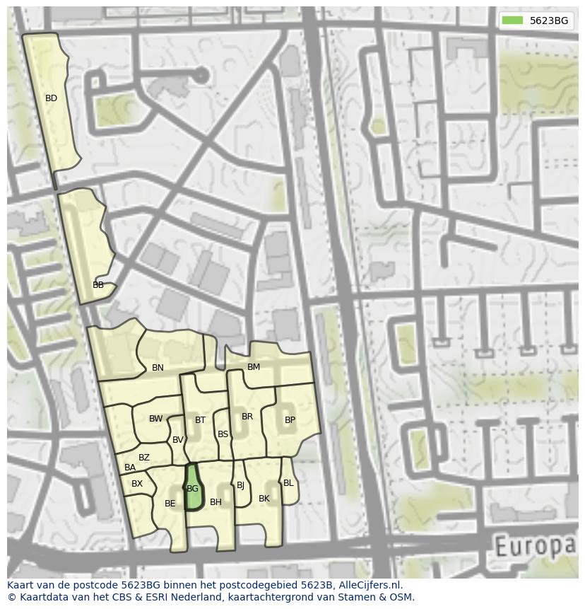 Afbeelding van het postcodegebied 5623 BG op de kaart.