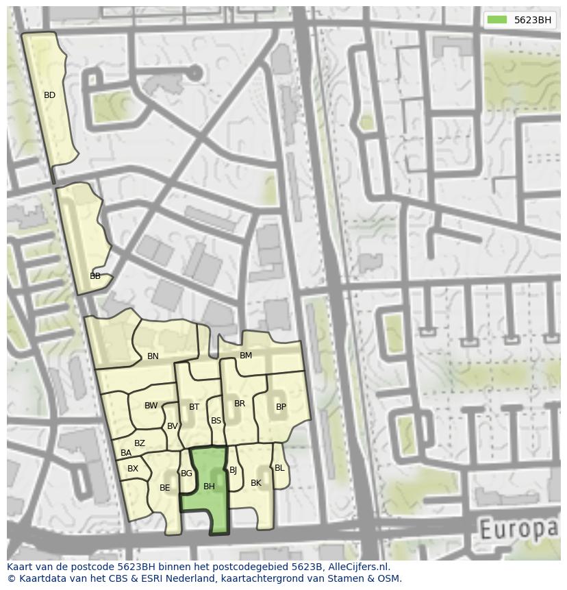 Afbeelding van het postcodegebied 5623 BH op de kaart.