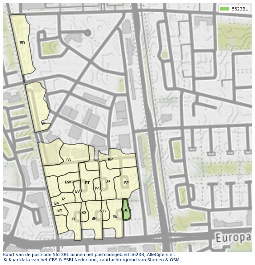 Afbeelding van het postcodegebied 5623 BL op de kaart.