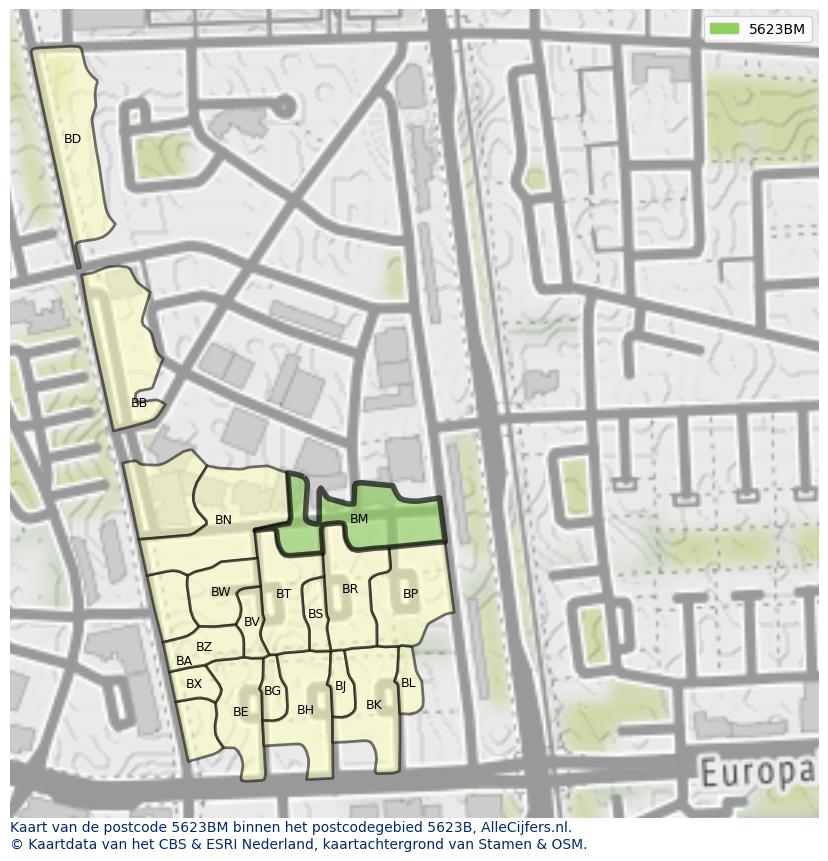 Afbeelding van het postcodegebied 5623 BM op de kaart.