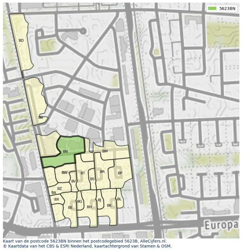 Afbeelding van het postcodegebied 5623 BN op de kaart.