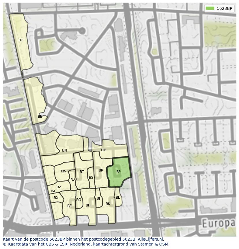 Afbeelding van het postcodegebied 5623 BP op de kaart.