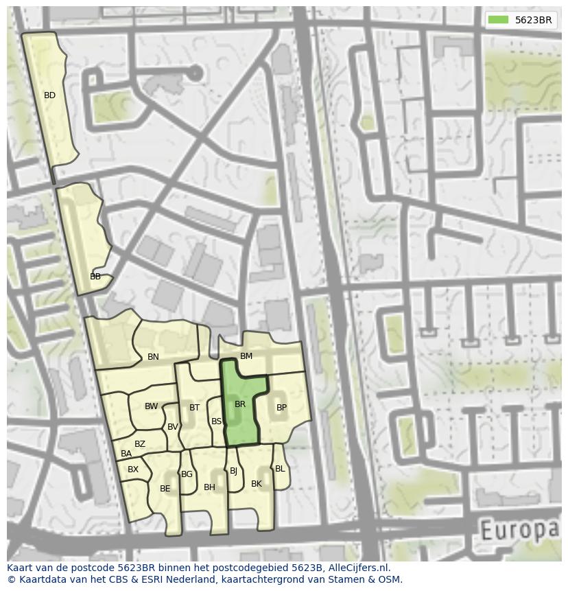 Afbeelding van het postcodegebied 5623 BR op de kaart.