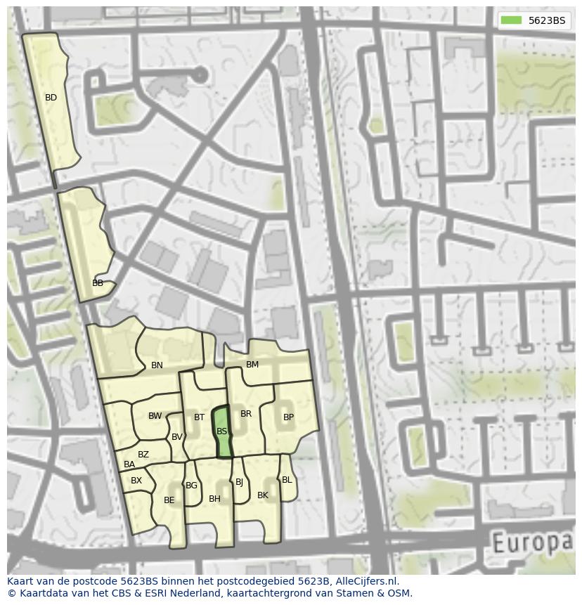 Afbeelding van het postcodegebied 5623 BS op de kaart.
